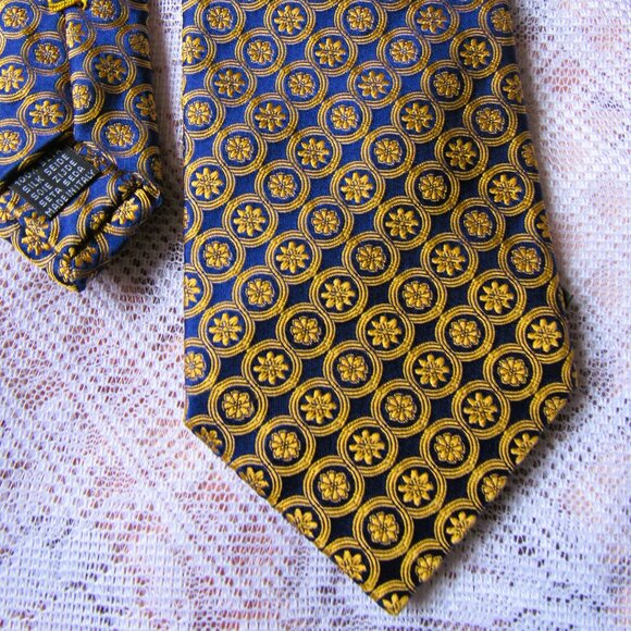 New & Lingwood Silk Tie, Gold/Navy, made in Italy - Picture 2 of 6